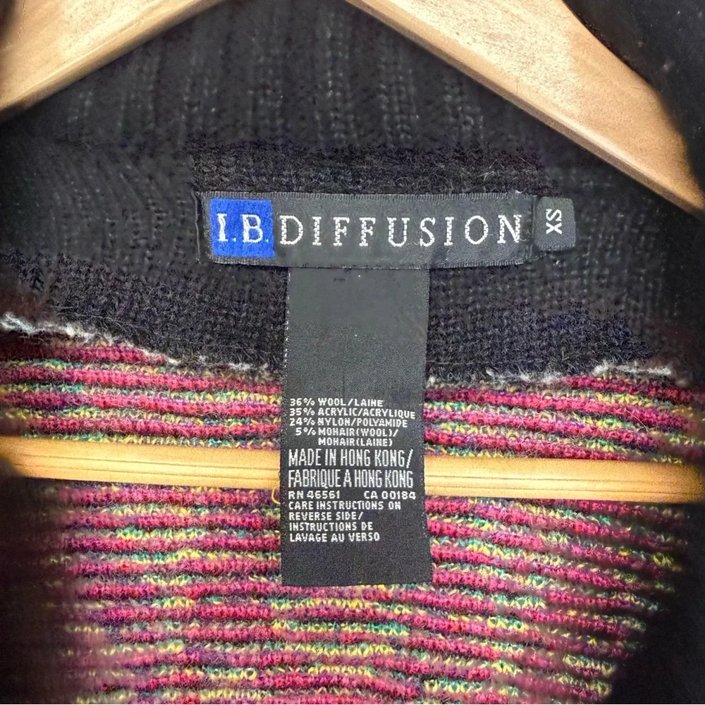 VTG IB DIFFUSION Sweater Cardigan Colorful Pattern Oversized Collar Lapel XS